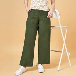 honey by pantaloons Women Relaxed Green Pure Cotton Trousers-picture-16