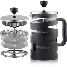 igrid French Press Coffee Maker 800ml with 4 Level Filtration System, Heat Resistant Borosilicate Glass (Black, 800ml)-IGFP08 6 Cups Coffee Maker image 2