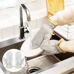 nksnimystore Reusable Wire Dishwashing Gloves Kitchen Cleaning Skin-Friendly Washing Gloves Wet Disposable Glove image 3