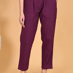 Women Regular Fit Purple Cotton Blend Trousers-image-5