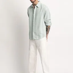 the bear house Men Relaxed Fit Fit Striped Spread Collar Casual Shirt image 5