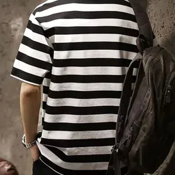 lripsome Men Striped Round Neck Cotton Blend Black, White T-Shirt image 2