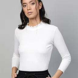 sassafras Casual Regular Sleeves Solid Women White Top-picture-12