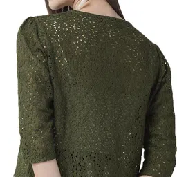 style quotient Women Straight 3/4th Sleeve Green Shrug image 2