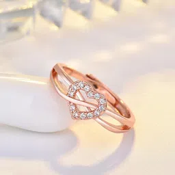 myki Lovable Heart Zircon Adjustable Ring For Women & Girls Stainless Steel Swarovski Zirconia Gold Plated Ring-picture-14