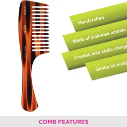 vega Handcrafted Shampoo Hair Comb made with Cellulose Acetate (HMC-71) image 4
