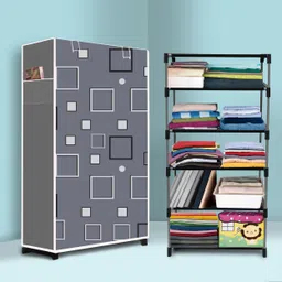 trilllium Bedroom – 5 Shelf Foldable Almirah, Portable Clothes Storage Rack for Home Carbon Steel Collapsible Wardrobe image 1