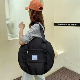 aahanshoppe 30 L Gym Duffel Bag - Round Multipurpose Bags for Women Duffel with Shoes Compartment Traveling Sports - Black image 2