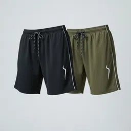 Pack of 2 Solid Men Black, Green Casual Shorts, Sports Shorts-image-0