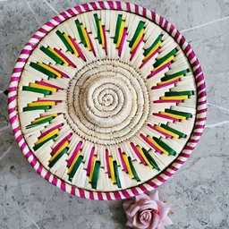 theperfectbazaar.com Moonj Grass Basket with lid Grass Fruit & Vegetable Basket image 3