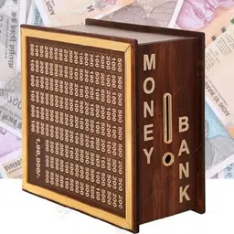 plnjar Wooden Money Bank With Savings Tracker | Coin Money Saving Box For ₹1,00,000 Coin Bank image 2