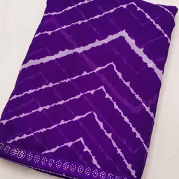 anand sarees Embellished, Striped, Printed Leheria Georgette Saree image 3