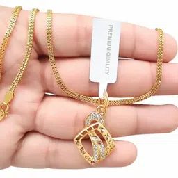 kaayra 1 gram gold plated pendent with American Diamonds with Designer Chain Gold-plated Brass Pendant-picture-21