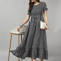 jash creation Women Fit and Flare Black, White Maxi/Full Length Dress-picture-13