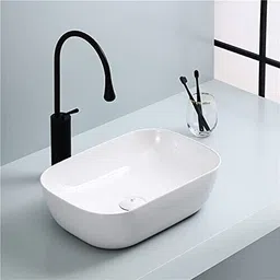ososam Glossy Finish Ceramic Tabletop Vessel Sink Counter Top Wash Basin For Bathroom (18 x 13 x 5.5 Inch) Over Counter Basin-picture-18