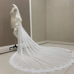 unique bridal two tier veil Floor Wedding Viles image 3