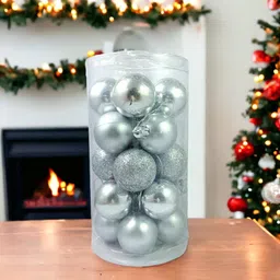 mg trading New_Set Of 20 Small Silver Balls Christmas Balls Christmas Ornament Balls Balls Pack of 20 image 1