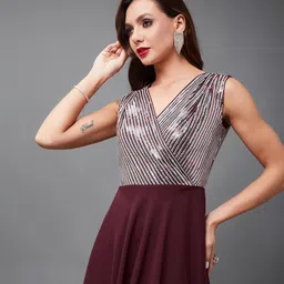 miss chase Women Wrap Maroon Maxi/Full Length Dress image 5