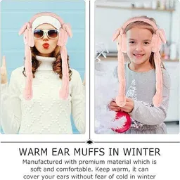 ablue clipper Peach Knit Winter Fluffy Earmuff | 3D Ear Fur Plush Ear Warmer (Ear Moving) Ear Muff image 4
