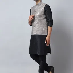 b ben Men Dupion Silk Kurta Pyjama Ethnic Jacket Set image 3