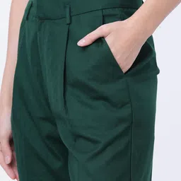 tokyo talkies Women Regular Fit Green Cotton Blend Trousers image 4