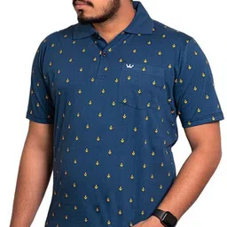 onestar Men Printed Polo Neck Cotton Blend Dark Blue T-Shirt-picture-28