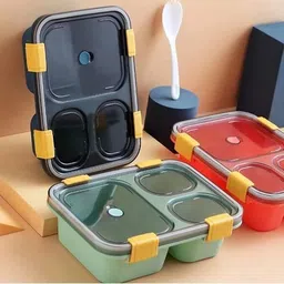 vrajpolyplast Lunch Box Container with Spoon for Kids, 3 Compartment Tiffin Box 3 Containers Lunch Box image 5