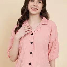 ekasya Women Regular Fit Solid Lapel Collar Casual Shirt-picture-26