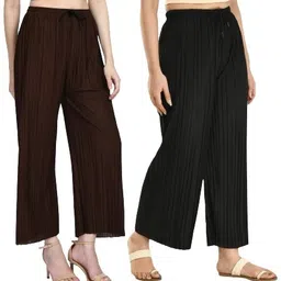 gladly Pack of 2 Women Regular Fit Brown, Black Lycra Blend Trousers image 1