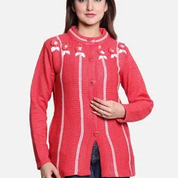 manavinternational Women Embroidered Round Neck Pink Sweater-picture-21