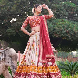 shringarhouse Embroidered, Floral Print, Printed, Geometric Print, Digital Print Semi Stitched Lehenga Choli-picture-20