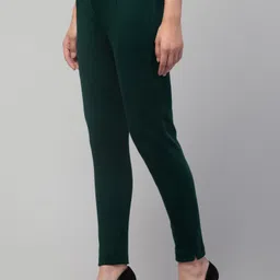 al-hudooms Women Skinny Fit Dark Green Wool Trousers image 4