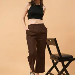 vastiram Women Flared Brown Pure Cotton Trousers image 5