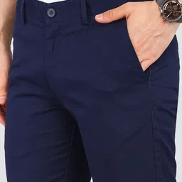 peter england Men Regular Fit Blue Cotton Blend Trousers image 5