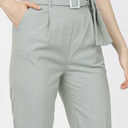 tokyo talkies Women Tapered Green Cotton Blend Trousers image 4