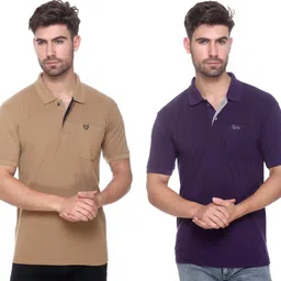 rytonz Pack of 2 Men Solid Polo Neck Polyester Purple, Brown T-Shirt-picture-14