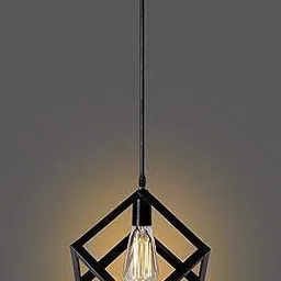 areezo Black Cube Shape Modern Design Hanging Pendant Ceiling Lamp Light for Home,Dining Room,Bedroom,Living Room,Office Decor (Bulb Not Included) (Pack of 4) Pendants Ceiling Lamp image 3