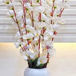 daissy raise White Blossom Artificial Flower Plant for Home Decor White Cherry Blossom Artificial Flower with Pot-picture-16
