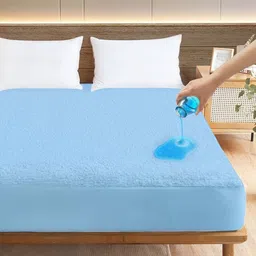 sleep matic Waterproof 78"x72" cotton fitted King Size Mattress Protector Sky Blue-picture-11
