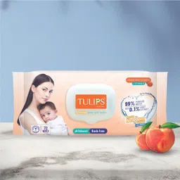 tulips Baby Wet wipes with LID Pack Peach Fruit Extract (288 Wipes) image 2