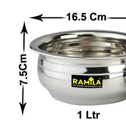 ramila Pack of 6 Stainless Steel Dinner Set Handi With Lid-Capacity 1400ml,900ml,600ml Dinner Set image 3