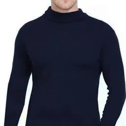 tee tree Men Solid High Neck Dark Blue Sweater image 1