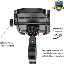 yellowfin Jaw Grip Aluminium Alloy without charger 360° Rotation adjustable to Handlebar & Mirror Mount for Maps and GPS Navigation Motorcycle/Scooter/Cycle/Bicycle/ Bike Mobile Holder image 3
