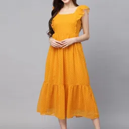 that six studio Women Fit and Flare Yellow Midi/Calf Length Dress-picture-16