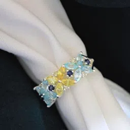 anjoriya jewels Yellow Sapphire Aquamarine Marquise 925 Sterling Silver Ring for Women and Girls Sterling Silver Aquamarine, Sapphire Silver Plated Ring-picture-23