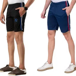 proxima Pack of 2 Color Block Men Black, Blue Basic Shorts, Bermuda Shorts, Sports Shorts, Running Shorts-picture-28
