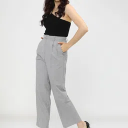 tokyo talkies Women Flared Grey Cotton Blend Trousers image 5