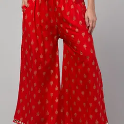 Women Relaxed Red Viscose Rayon Trousers-image-7