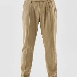 snitch Men Regular Fit Beige Linen Blend Trousers-picture-13