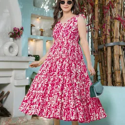 dikmaz Women Fit and Flare Pink Midi/Calf Length Dress image 5